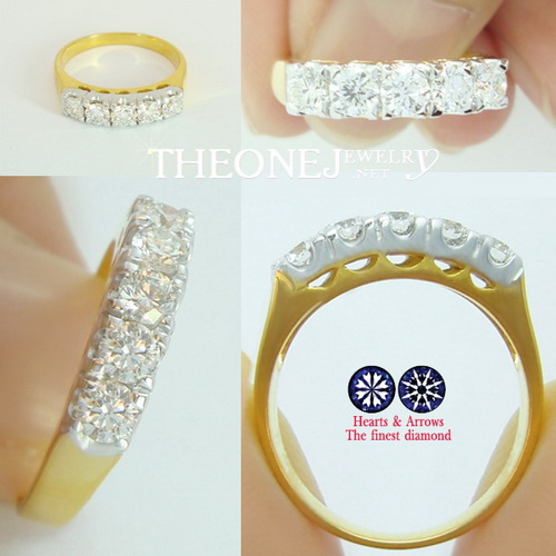 Perfect Diamond Ring Beach 5 rows Toei 0.67 Carat Total Weight Diamond Color 97 Square Hearts & Arrows.