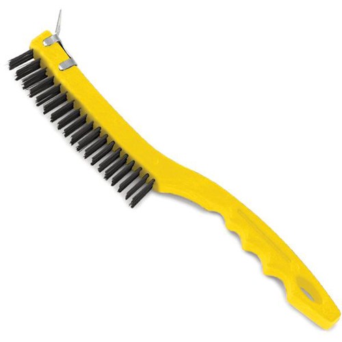 Wire Brush with Scraper, Long Plastic Handle  