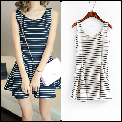  Dress short skirts sleeveless striped canopies. (White - Black / Black - White) Code: gagai: C39A.