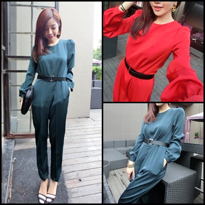  Jump suits trousers spandex fabric smooth glossy color (green / red) Code: min5: L4-5A.