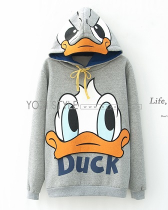  Sweaters, cotton cloth, a skin cute duck with a gray drawstring hood.