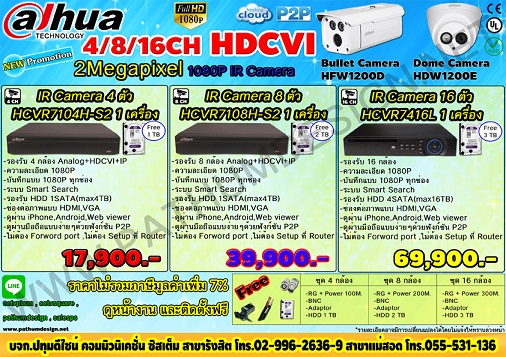 โปรโมชั่น HDCVI 4/8/16CH 2Megapixel 1080P 