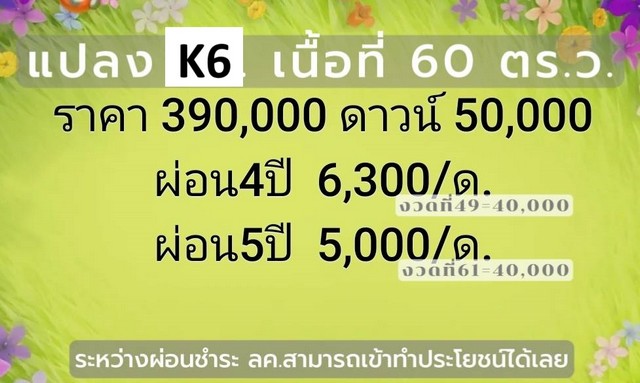ขายที่ดินแบ่งจัดสรร 48-62ตรว. เริ่ม301,000บ. ฟรีโอน ผ่อนได้ ถนน น้ำ ไฟฟ้า ใกล้วัดขัวมุง ต.ขัวมุง อ.สารภี เชียงใหม่