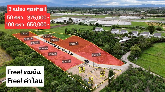 ขายที่ดินจัดสรรเริ่ม 50ตรว. 375,000บ. ฟรีโอน วิวเขา สาธารณูปโภค ใกล้เทศบาล ต.บวกค้าง อ.สันกำแพง เชียงใหม่