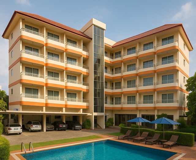 พัทยาใต้  ให้เช่าโรงแรม 8 ชั้น 78ห้อง 202 ตร.วา.ถนนคนเดินพัทยา 1602 ตร.ม.ราชภัฏ ชลบุรี 2.5กม. Walking Street เซ็นทรัล พัทยา 2.2 กม. 