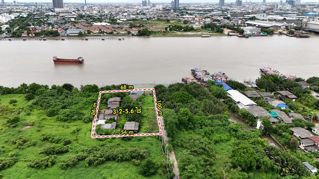 ที่ดินติดแม่น้ำเจ้าพระยาในคุ้งบางกะเจ้า 3-2-5.6 ไร่  เนื้อที่ 1405.6 ตารางวา ราคาขายตารางวาละ 72,277 บาท  Tel: 0813036969