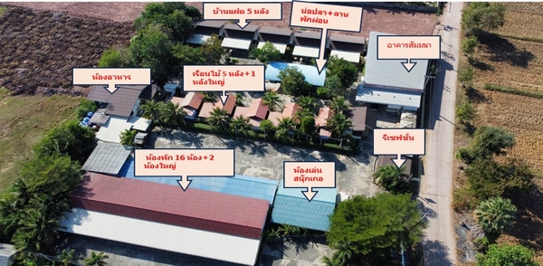 ขาย รีสอร์ท บนที่ดิน 3 ไร่ 3 งาน 63 ตร.ว ห้องพักรวม 36 ห้อง พร้อม ห้องประชุม สัมมนา  อำเภอห้วยราช จังหวัดบุรีรัมย์