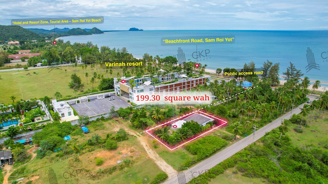 ขาย บ้านพร้อมที่ดิน ติดหาดสามร้อยยอด เพียง 30 เมตร ไม่ไกลจากแหล่งท่องเที่ยวและแหล่งของกิน ต.สามร้อยยอด อ.สามร้อยยอด ประจวบคีรีขันธ์ สนใจติดต่อสอบถามได้ค่ะรายละเอียด (Description)- ขนาด 199.30 ตร.วา- พื้นที่ใช้สอย 72 ตร.ม.- 2 ห้องนอน 3 ห้องน้ำ- หน้ากว้าง 8 เมตร- ลึก 9 เมตร- เครื่องปรับอากาศ 2 เครื่องการเดินทาง - ถนนหมายเลข 4020  1.2 กิโลเมตร- ถนนเพชรเกษม  16.5 กิโลเมตรสถานที่ใกล้เคียง (Nearby Placess)- หา