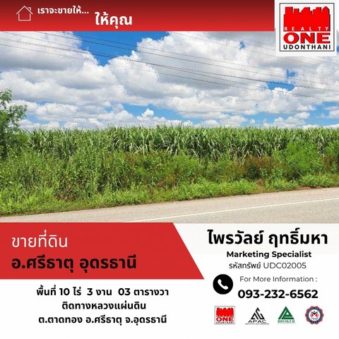 ที่ดินเปล่า ทำเลดี  ติดทางหลวงแผ่นดิน ต.ตาดทอง อ.ศรีธาตุ จ.อุดรธานี