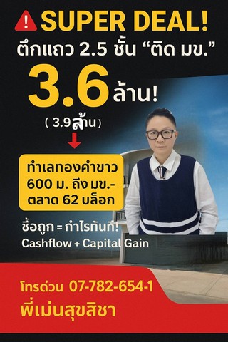 อาคารพาณฺิชย์  ตึกแถว 2.5 ชั้น ติด มข. 3.6 ล้าน ทำเลทองคำขาว