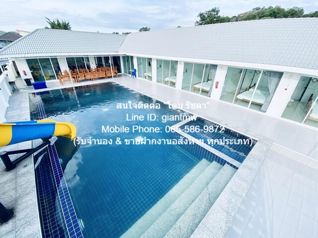 โรงแรม ขายรีสอร์ตหัวหิน (ต่ำกว่าราคาประเมิน) พร้อมสระว่ายน้ำ บนเนื้อที่ 149 ตร.ว. (7 น 9 น้ำ), ราคา 9,999,999 บาท  7 นอน 9 ห้องน้ำ 9999999 B. ไม่ไกลจาก ห่างถนนเพชรเกษม (ทางหลวงหมายเลข 4) ประมาณ 3.5 กม. และห่างชายทะเลหัวหิน ประมาณ 4 กม. หรููสงบ ราคา แ