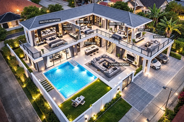 พระประภานิมิตร 5-11 ตลาดหนองปรือ 700 ม. 130ตร.ว. 450ตร.ม. Pool Villa บ้านหรู  5 นอน 6 น้ำ เฟอร์  ใกล้ถนนสุขุมวิท พัทยา