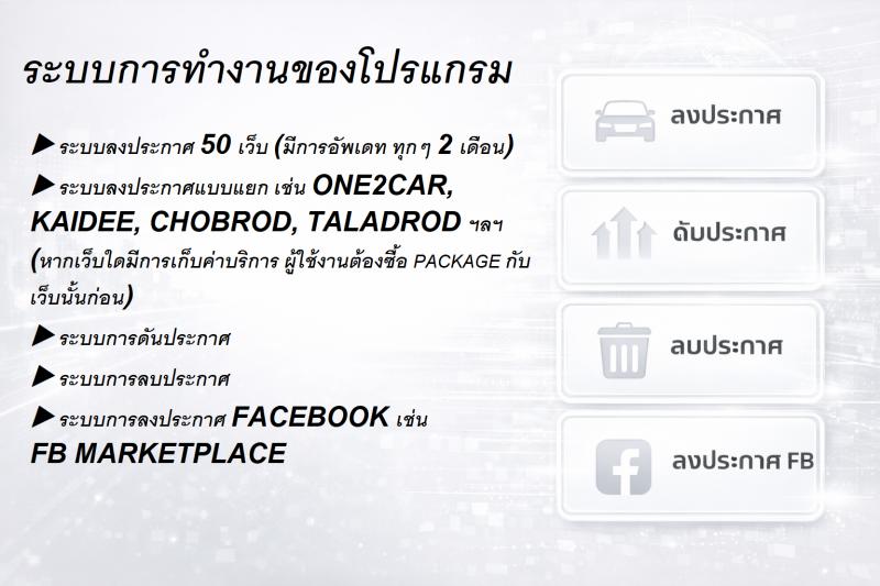 ขาย โปรแกรมโพสต์ทำการตลาดสำหรับขายรถ 50 เว็บ อัตโนมัติ ใช้งานง่าย ประหยัดเวลา