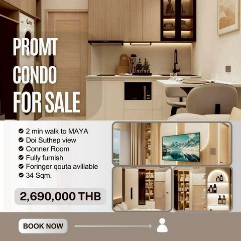 ราคาพิเศษสุด 2.69 ล้าน 34.47 ตรม. #Prompt Condo #ใจกลางนิมมาน สไตล์ #Modern Cozy โทนอบอุ่น #แยกรินคำ – ย่านเศรษฐกิจ เดินถึง #เมญ่า เพียง 2 นาทีรายละเอียดห้องขนาด 34.47 ตร.ม.ชั้น 21 ห้องนอน1 ห้องรับแขก1 ห้องน้ำ1 ห้องครัวมีระเบียง วิวโล่ง โปร่งสบายกั้นเป็นสัดส่วน ตกแต่งสวย ฟังก์ชั่นครบFully Furnished เฟอร์บิ้วอิน + เครื่องใช้ไฟฟ้าครบระบบไฟฟ้าและสุขภัณฑ์ เปลี่ยนใหม่ทั้งหมดพร้อมเข้าอยู่ของแถมพิเศษ ฟรี