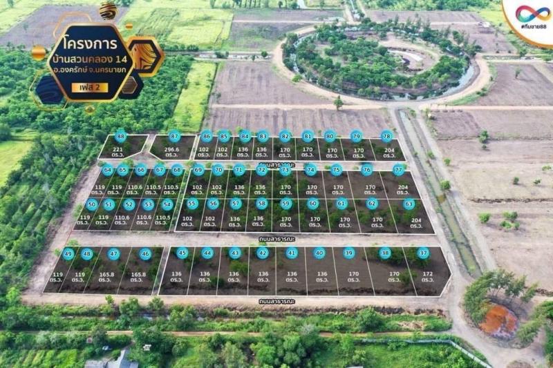 ที่ดิน บ้านสวน คลอง 14 กม.35 องครักษ์ นครนายกZone K- K1 (ฉ.5342)เนื้อที่ 805 ตารางวาตารางวาละ 4,900 บาท ราคา 3,944,500 บาท- K2 (ฉ.5340)เนื้อที่ 807 ตารางวาตารางวาละ 4,900 บาท ราคา 3,954,300 บาท- K3 (ฉ.5339)เนื้อที่ 809 ตารางวาตารางวาละ 4,900 บาท ราคา 3,964,100 บาท- K4 (ฉ.5337)เนื้อที่ 811 ตารางวาตารางวาละ 4,900 บาท ราคา 3,973,900 บาท- K5 (ฉ.5336)เนื้อที่ 812 ตารางวาตารางวาละ 4,900 บาท ราคา 3,978,800 บาท- K6 (ฉ.5335)เนื้อที่ 813 ตารางวาตารางวาละ 4,900 บาท ราคา 3,983,700 บาท- K7 (ฉ.5352)เนื้อท�