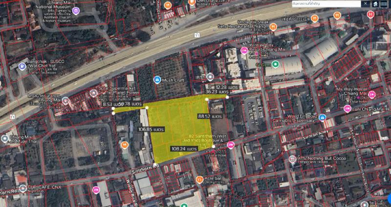 ขายที่ดินแปลงใหญ่ใกล้ Maya Nimman | เชียงใหม่ ทำเลทอง เพียง 5 นาที ถึงใจกลางเมืองเชียงใหม่ แปลงสุดท้าย! พื้นที่ 7 ไร่ 2 งาน ในทำเลนี้ราคาเสนอขายถูกกว่าราคาตลาด จุดเด่นที่โดดเด่น สภาพแวดล้อมสุดพรีเมี่ยมบรรยากาศและสิ่งแวดล้อมดีเยี่ยมวิวดอยสุเทพสวยงามใกล้ถนนใหญ่ เดินทางสะดวกพื้นที่โล่ง ถนนกว้าง มีขอบเขตรั้วชัดเจน การเดินทางสะดวกสุดๆ ไม่เกิน 15 นาที ถึง: ถนนนิมมานเ�