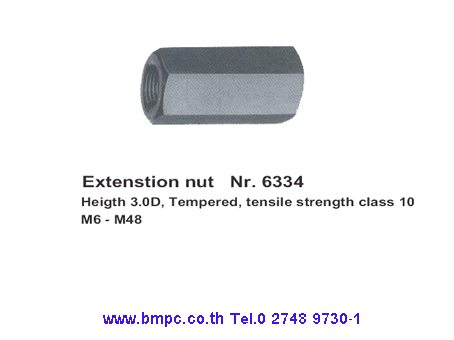 Extension Nut  Brand : Amf  Made in Germany  Material :steel class10  &nbsp;  Nut, height 3.0d , tempered  Size&nbsp; : M6-M48  &nbsp;  ฝ่ายขายติดต่อ&nbsp; เอก&nbsp; 0818219172 , อรุณลักษณ์ &nbsp;0819126715, สุพัฒตรา&nbsp; &nbsp;0818353359&nbsp;   &nbsp;&nbsp;&nbsp;&nbsp;&nbsp; สำนักงานโทร &nbsp;027489730-1,&nbsp; 027489800, 027489819&nbsp;&nbsp;&nbsp; Fax 027489852   &nbsp;&nbsp;&nbsp;&nbsp;&nbsp;&nbsp; ID Line : bmpcek&nbsp;   &nbsp;&nbsp;&nbsp;&nbsp;&nbsp;&nbsp; www.bmpc.co.th,&nbsp; sales@bmpc.co.th  