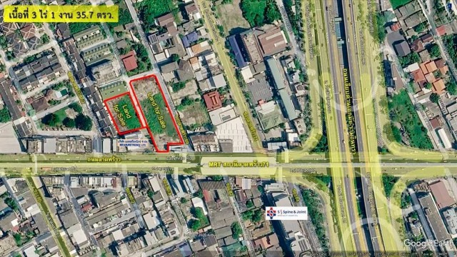 T.458 ขายที่ดินติดถนนลาดพร้าว 3 ไร่ 1 งาน 35.7 ตรว.ที่ตั้ง แขวงสะพานสอง เขตวังทองหลาง กรุงเทพมหานคร  10310 -ที่ดินเปล่า-ด้านข้างที่ดินติดซอยลาดพร้าว69 -หน้าที่ดินติดทางลงรถไฟฟ้าสถานีลาดพร้าว71-แปลงที่ดินเป็นสี่เหลี่ยมผืนผ้าสวยมาก-ที่ดินแบ่งเป็น 2 แปลงมีถนนตรงกลางที่ดิน-สามารถทำเป็นทางเดินเชื่อมต่อถึงกันได้-อยู่ในพื้นที่สีเหลือง ย.4 สร้างอาคารได้สบาย-ทำ รพ.ขนาดเล็ก อ�