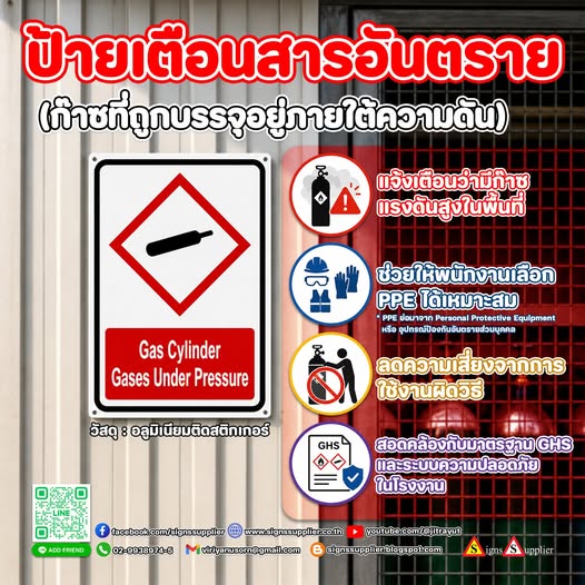 พื้นที่จัดเก็บก๊าซ ต้องมีป้ายเตือนที่ชัดเจน
