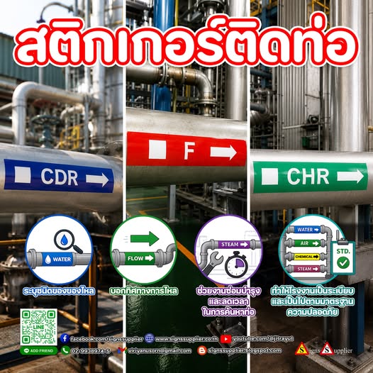 ป้ายเล็ก ๆ ที่สร้างความแตกต่างด้านความปลอดภัยสติกเกอร์ติดท่อช่วยให้พนักงานสามารถระบุชนิดของของไหลและทิศทางการไหลได้ทันที ลดโอกาสเกิดความผิดพลาดในการปฏิบัติงาน และช่วยให้โรงงานเป็นระเบียบมากยิ่งขึ้น