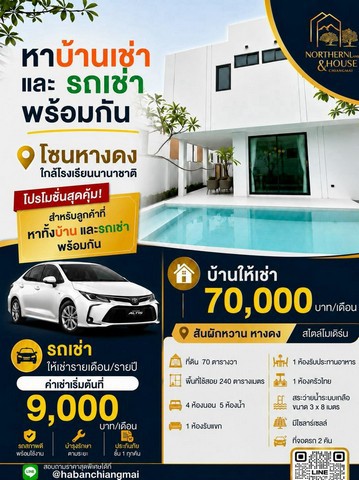 #รับนายหน้า ให้เช่า 70,000 บาท/เดือน ขาย 9.8 ล้าน #สันผักหวาน #หางดง #เจ้าของขายเอง มองหานักลงทุน พูลวิลล่า 2 ชั้น บ้านเลขที่สวย 128/8 (หลัง A2) ทำเลดี #สไตล์โมเดิร์น (บ้านว่าง 1 ส.ค. 2569)ที่ดิน 70 ตารางวาพื้นที่ใช้สอย 240 ตารางเมตร4 ห้องนอน 5 ห้องน้ำ1 ห้องรับแขก1 ห้องรับประทานอาหาร1 ห้องครัวไทยสระว่ายน้ำระบบเกลือ ขนาด 3 x 8 เมตรมีโซลาร์เซลล์ที่จอดรถ 2 คันราคา 9,800,000 บาท (ปัจจุบันมีผู้เช่าสัญญ�