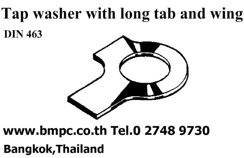 Tab washer long tab and wing  &nbsp;  Standard : DIN463  Material : Steel M6-M42  Material : Stainless steel 304 M5-M36  Material : Stainless steel 316 M5-M33  &nbsp;  &nbsp;  ฝ่ายขายติดต่อ&nbsp; เอก 0818219172 , อรุณลักษณ์ &nbsp;0819126715, สุพัฒตรา&nbsp; &nbsp;0818353359&nbsp;   สำนักงานโทร &nbsp;027489730-1,&nbsp; 027489800, &nbsp; &nbsp; Fax 027489852   www.bmpc.co.th,&nbsp; sales@bmpc.co.th  Line ID :0818353359  Line ID :&nbsp; 0819126715  