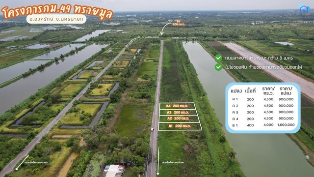 ขายที่ดินโครงการ กม.49 ทรายมูล แปลง B1 องครักษ์ นครนายกที่ดินบรรยากาศเปิดโล่งในโซนทรายมูล องครักษ์ เหมาะสำหรับสร้างบ้านสวน บ้านพัก หรือถือครองที่ดินระยะยาว เดินทางเชื่อมต่อถนนรังสิต-นครนายกได้สะดวกรายละเอียดที่ดิน- โครงการ: กม.49 ทรายมูล- แปลง: B1- เนื้อที่: 400 ตร.ว. (1 ไร่)- ราคาขายรวม: 1600000 บาท- ราคาเฉลี่ย: 4000 บาท/ตร.ว.- ติดถนนลาดยางสาธารณะ กว้างประมาณ 8 เมตร- ไม่ใช่ซอยตัน สา